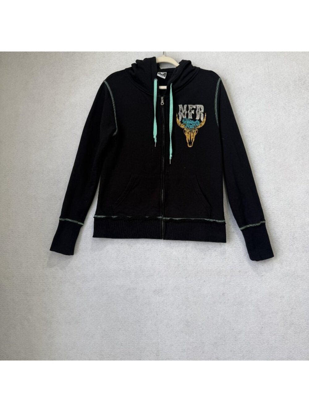 PRORODEO Hoodie Womens XL Black NFR Skull Graphic Full Zip Fleece Las Vegas